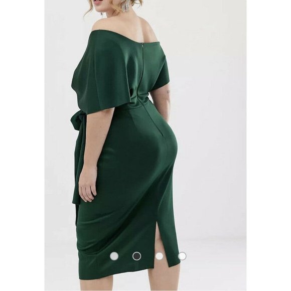 NWT ASOS DESIGN Curve Green Fallen Shoulder Midi Pencil Dress US Size 24 Plus - Picture 3 of 8